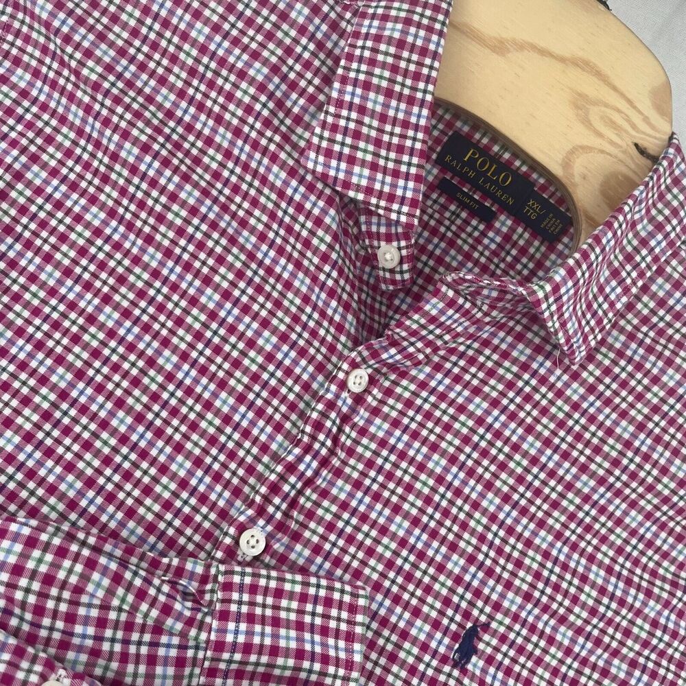 Polo Ralph Lauren Shirt 2XL Purple Plaid Button Down Cotton Slim Fit Long Sleeve